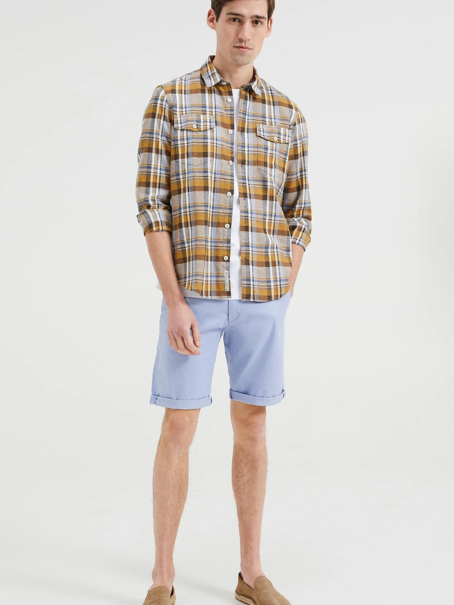 WE FASHION Chinoshorts Slimfit Lærredsbukser Mænd Lyseblå - Billede 2