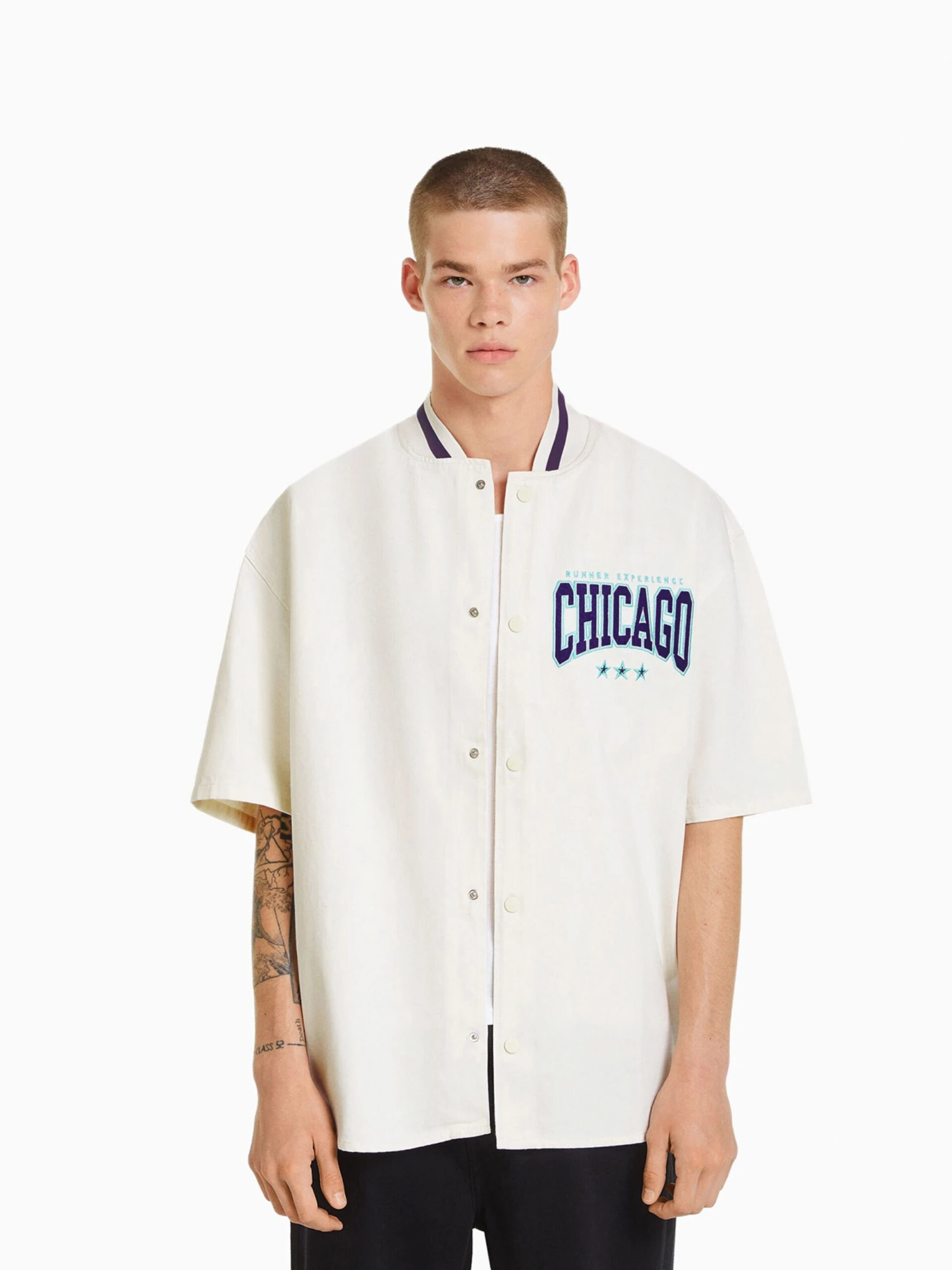 BERSHKA Denimskjorter Comfort Fit Skjorte Mænd Ecru - Billede 2