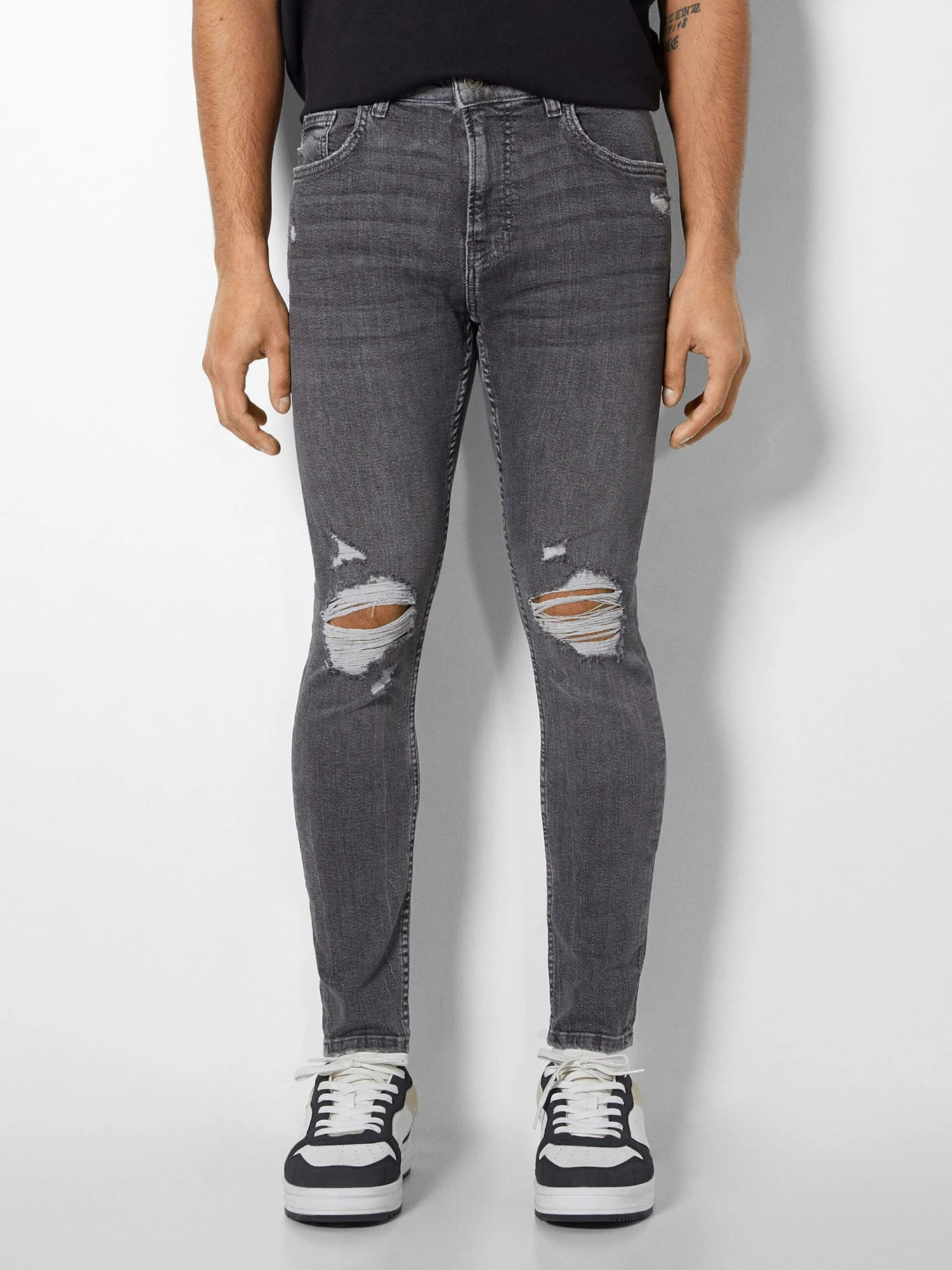 BERSHKA Skinny Fit Skinny Jeans Mænd Grå - Billede 2