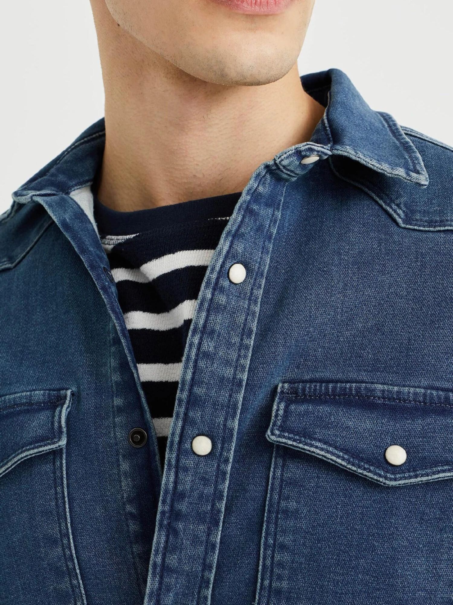 WE FASHION Denimskjorter Slim Fit Skjorte Mænd Blå - Billede 6