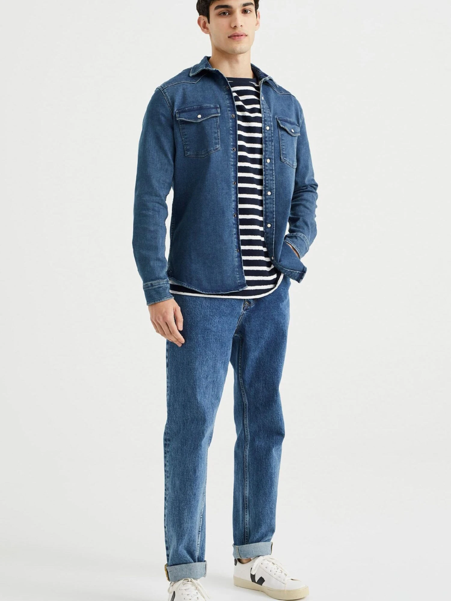 WE FASHION Denimskjorter Slim Fit Skjorte Mænd Blå - Billede 4