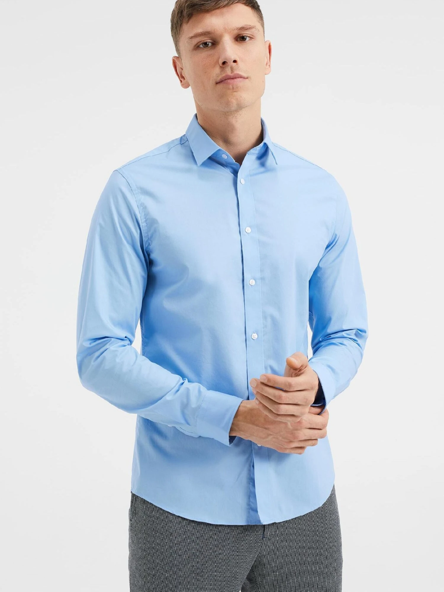 WE FASHION Casual Skjorter Slim Fit Skjorte Mænd Lyseblå - Billede 2