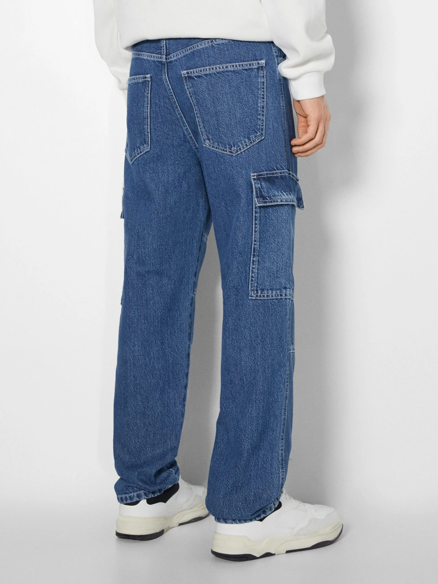 BERSHKA Loose Fit Loosefit Cargojeans Mænd Blå - Billede 3