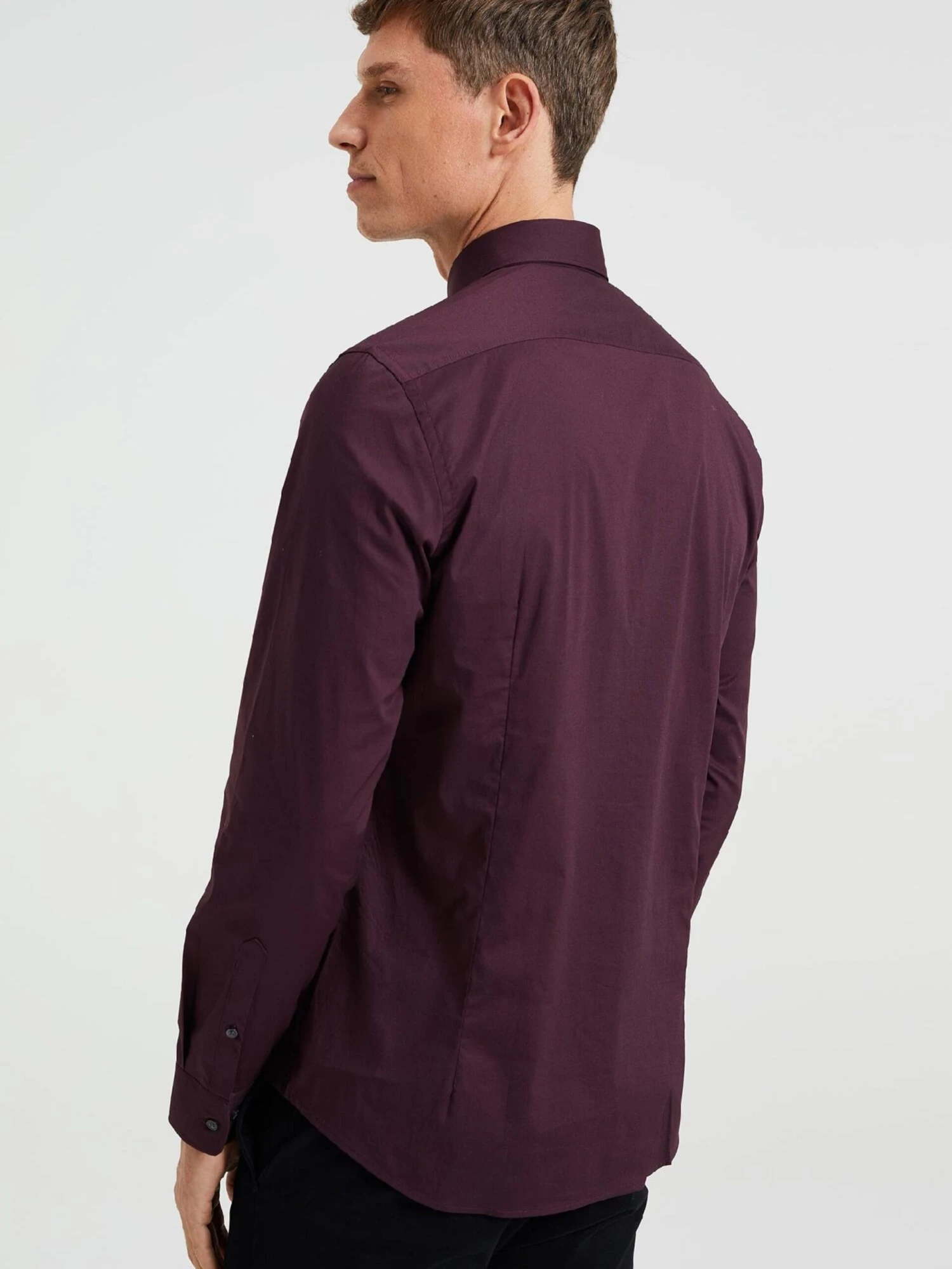 WE FASHION Casual Skjorter Slim Fit Skjorte Mænd Vinrød - Billede 3