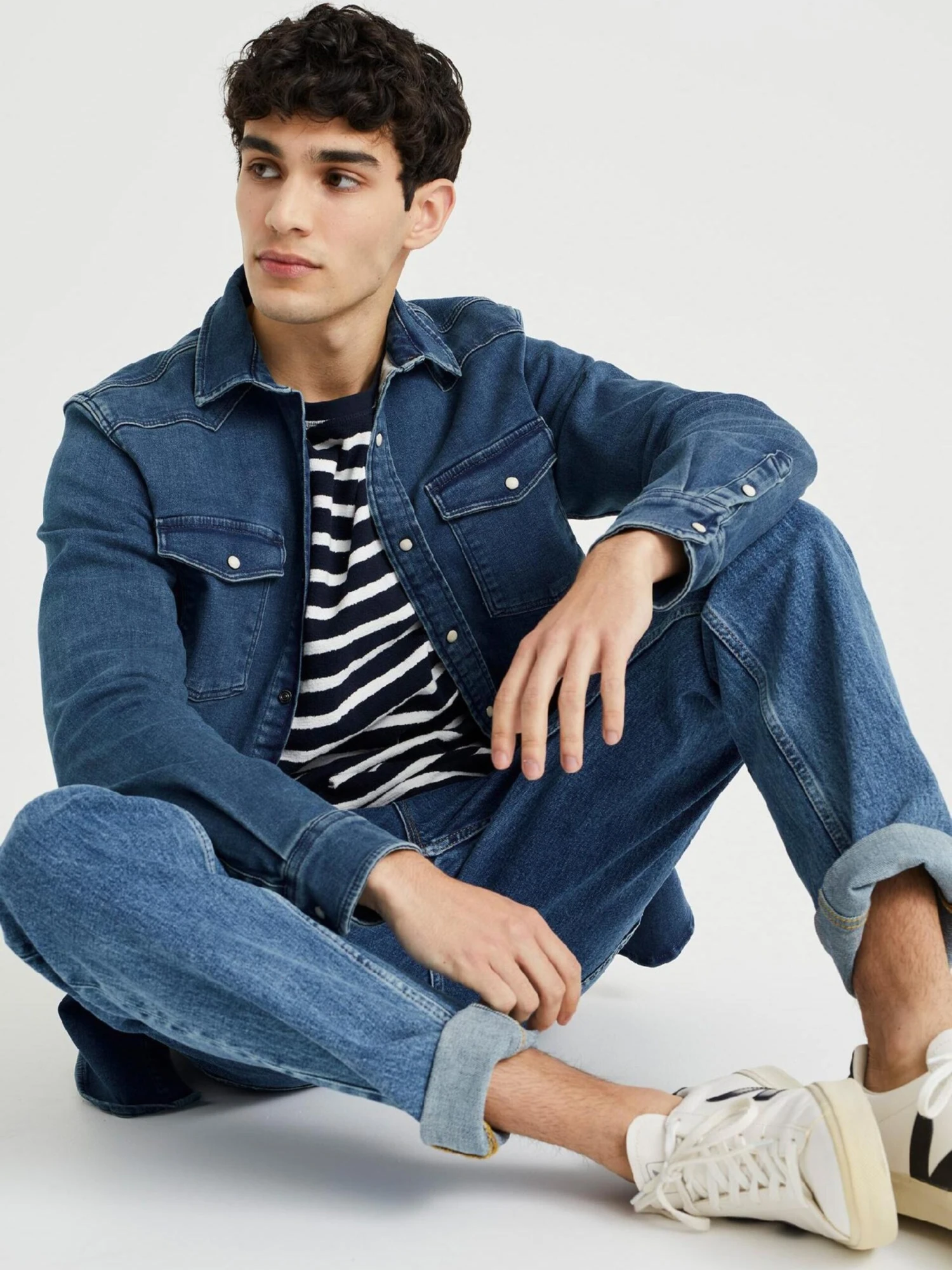 WE FASHION Denimskjorter Slim Fit Skjorte Mænd Blå - Billede 5