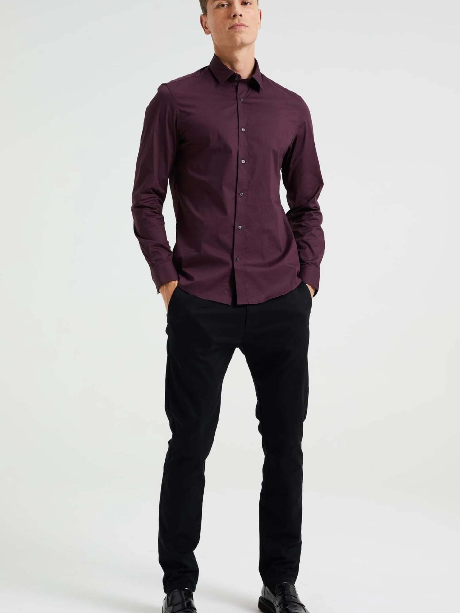 WE FASHION Casual Skjorter Slim Fit Skjorte Mænd Vinrød - Billede 4