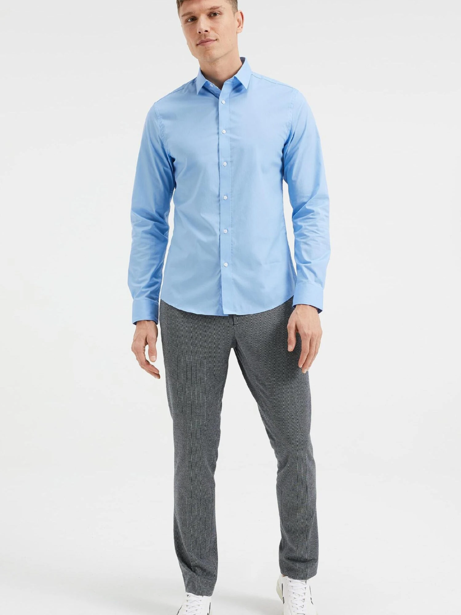 WE FASHION Casual Skjorter Slim Fit Skjorte Mænd Lyseblå - Billede 4