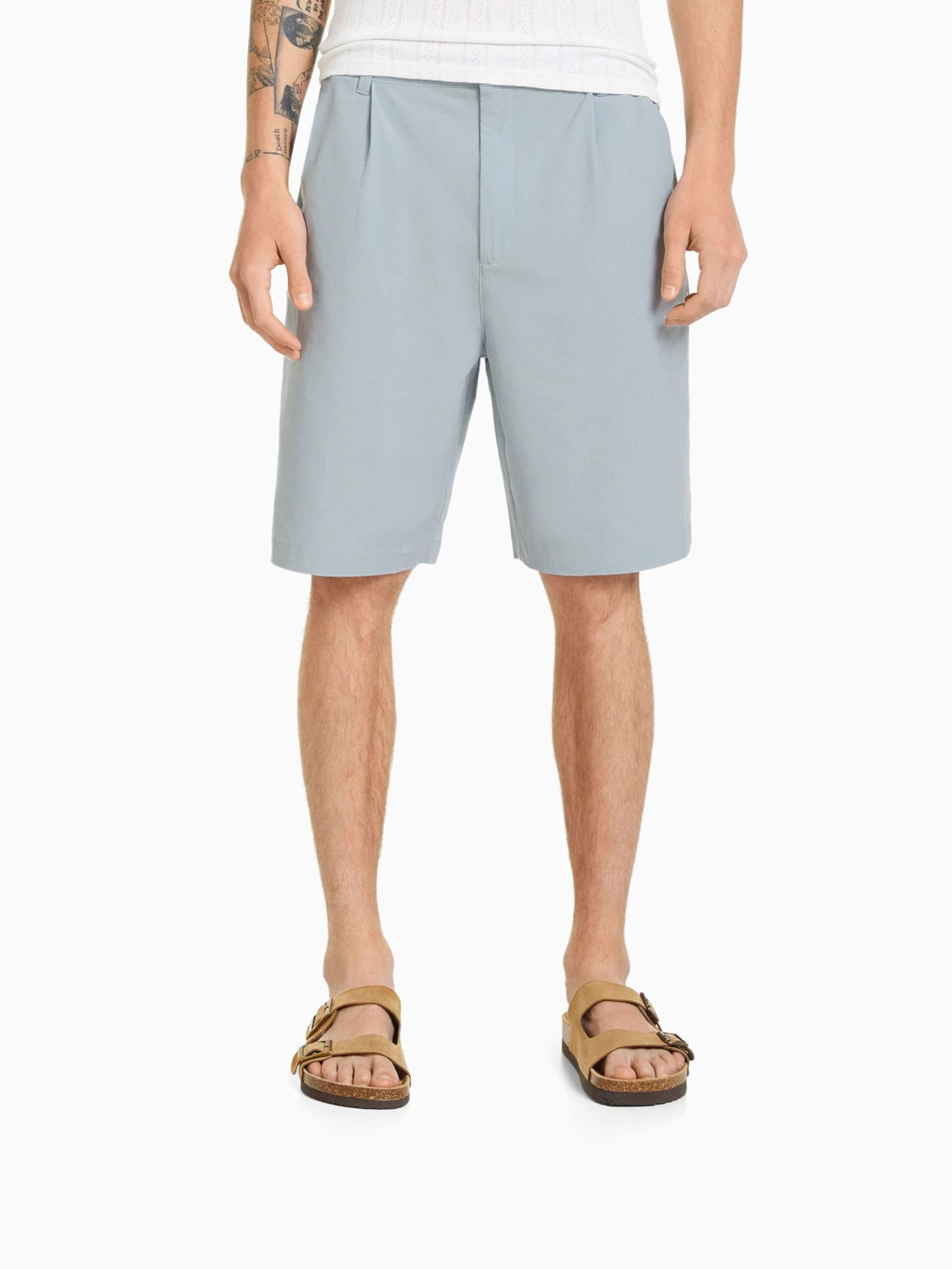 BERSHKA Chinoshorts Loosefit Bukser Med Lægfolder Mænd Røgblå - Billede 2