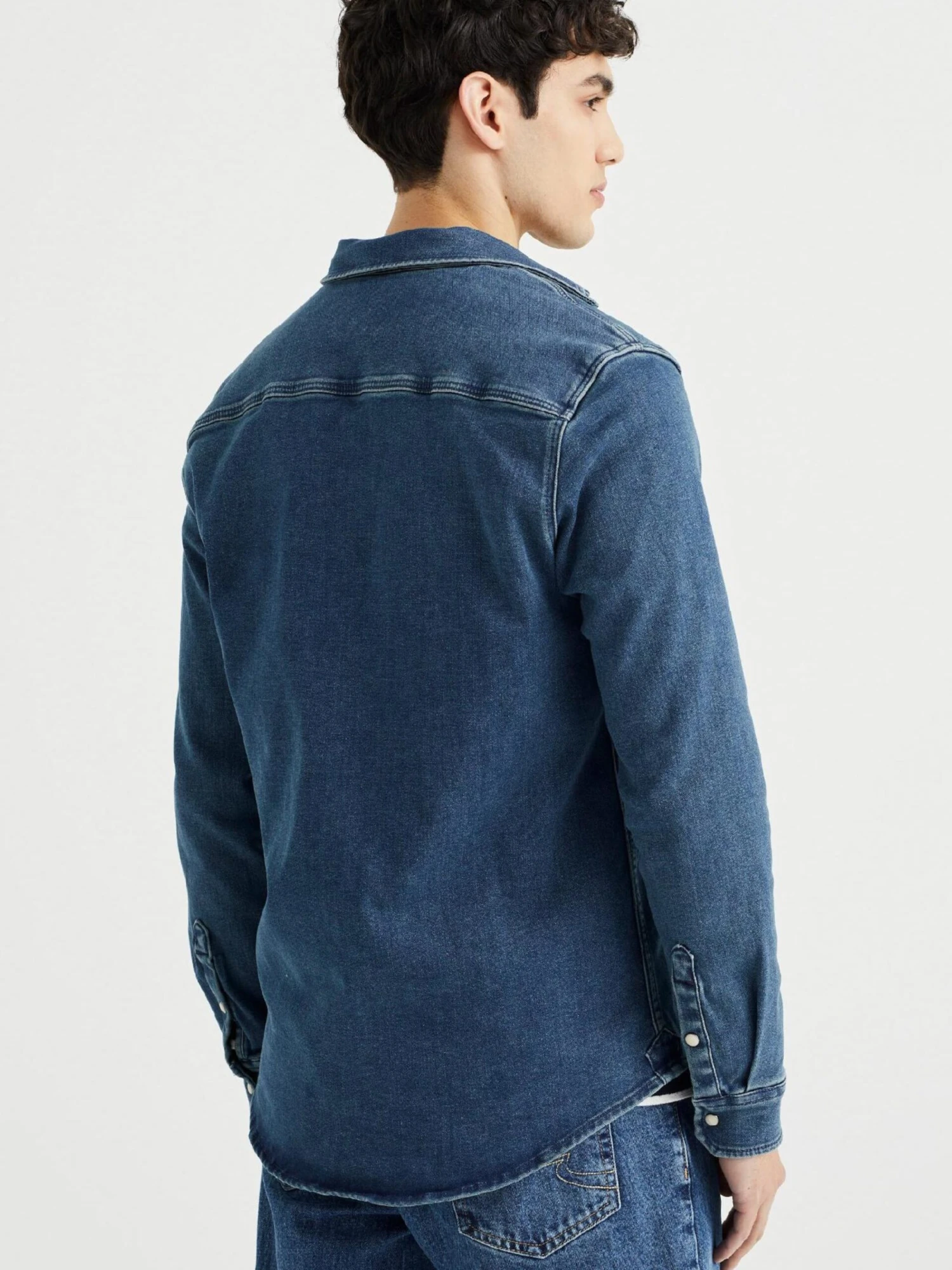 WE FASHION Denimskjorter Slim Fit Skjorte Mænd Blå - Billede 3