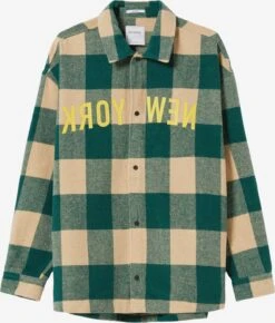 BERSHKA Ternede Skjorter Comfort Fit Skjorte Mænd Grøn