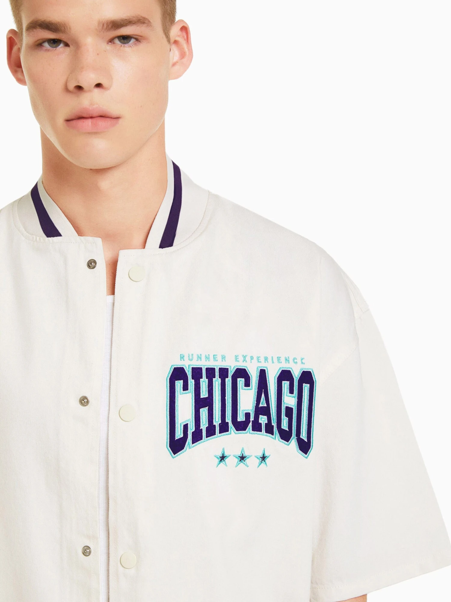 BERSHKA Denimskjorter Comfort Fit Skjorte Mænd Ecru - Billede 5